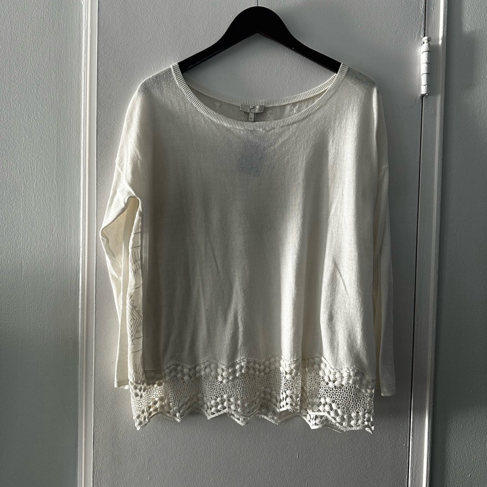 Joie Cream Lace Hem Shirt Sweater